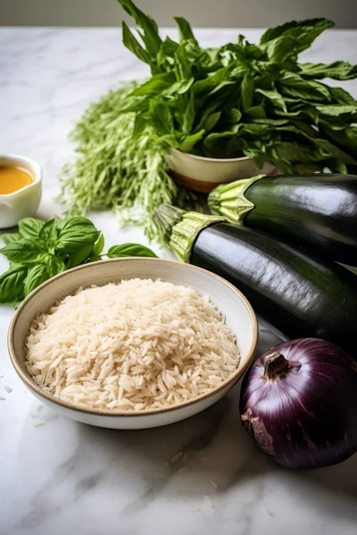 ingredientes arroz con verduras asadas