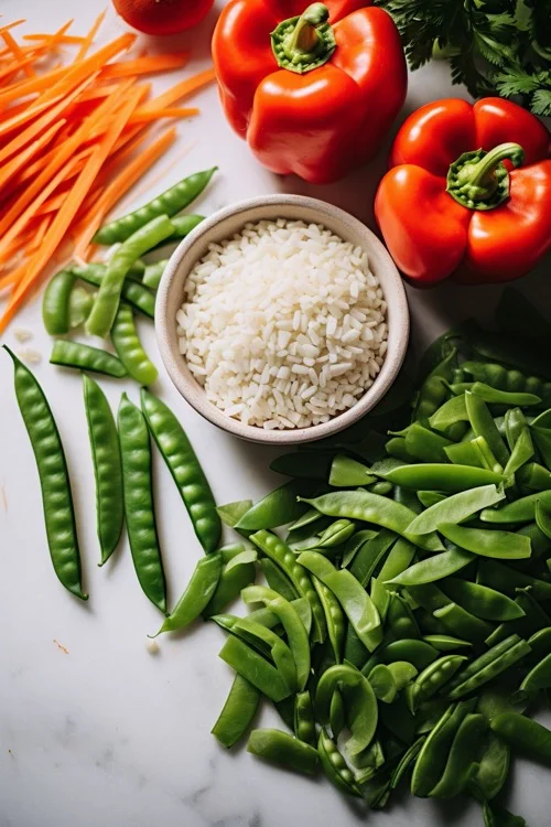 ingredientes arroz frito con verduras
