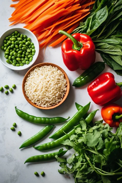 ingredientes arroz integral con verduras
